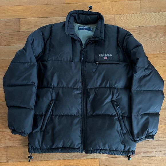 Vintage Polo Sport Down‎ Jacket XXL Ralph Lauren Puffer Black Coat Y2K - Picture 1 of 9